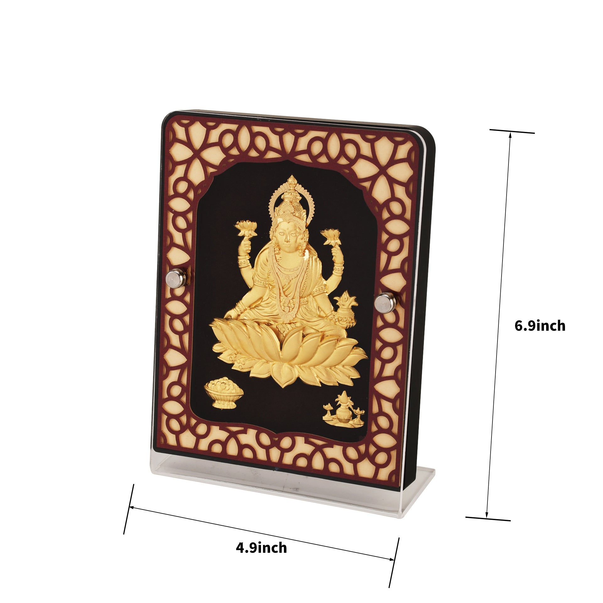 ભારત ભગવાન હિન્દુ ધર્મ ભગવાન 24K ગોલ્ડ પ્લેટેડ લક્ષ્મી સ્ક્રીન ફ્રેમ હેન્ડમેડ દિવાળી ગિફ્ટ ગિલ્ડેડ 4.9 x 6.9